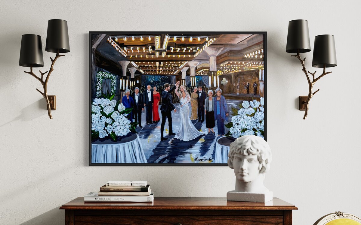 live wedding painter Laura Herndon painted this wedding dance live and in person at the astorian wedding venue in downtown houston