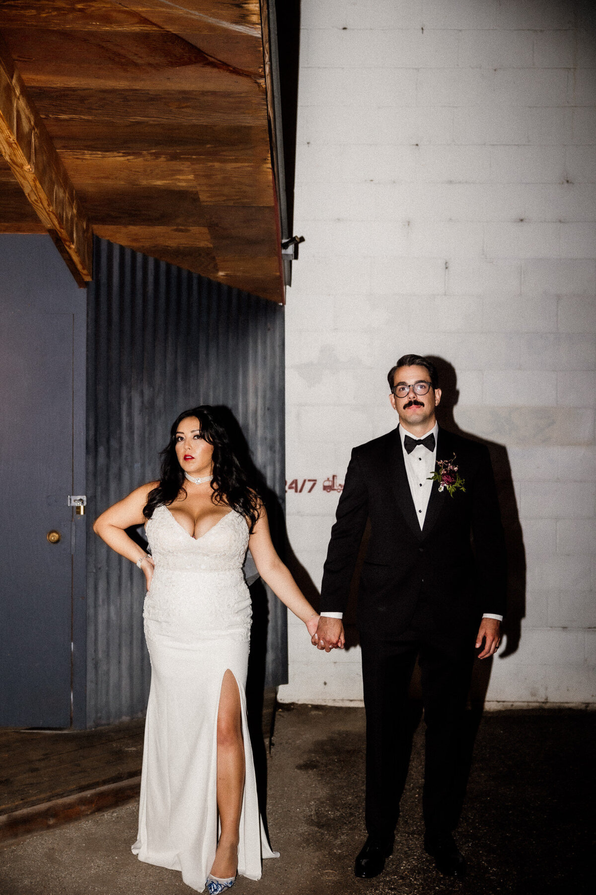 Archer Inspired Photography - Christina and Jake Wedding - Smog Shoppe Los Angeles - Night Flash Couple Photos-96