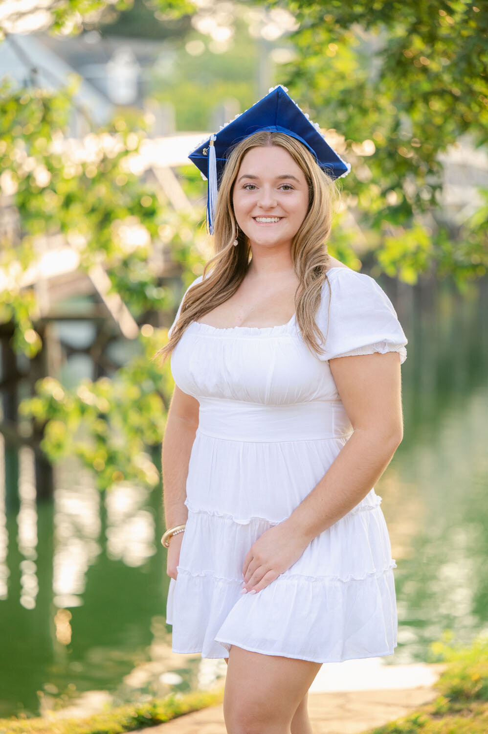 NJ senior photoshoot fun friends shoot cap and gown spring lak sea girt beach shoot white dresses-369