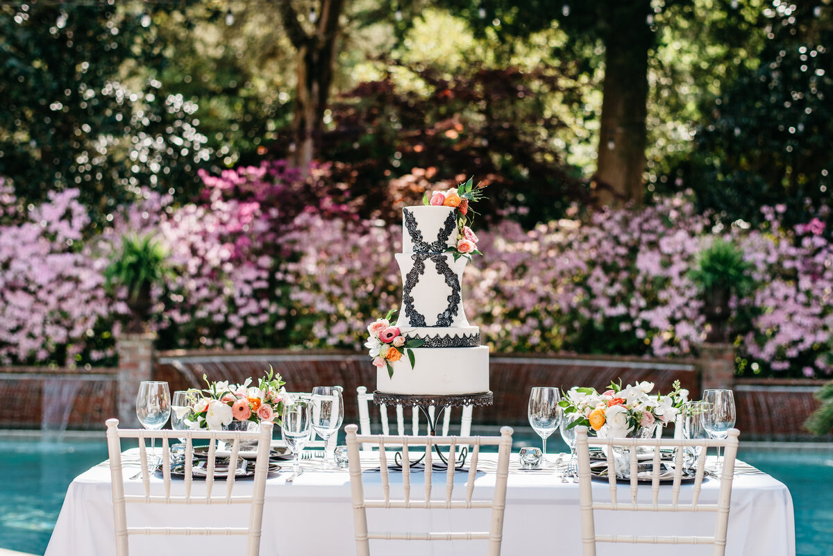 Cake by the pool at the willcox wedding aiken sc photographer