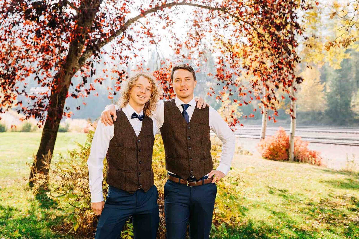 Photo of groom with best man, Izaak Walton Inn, Essex, MT