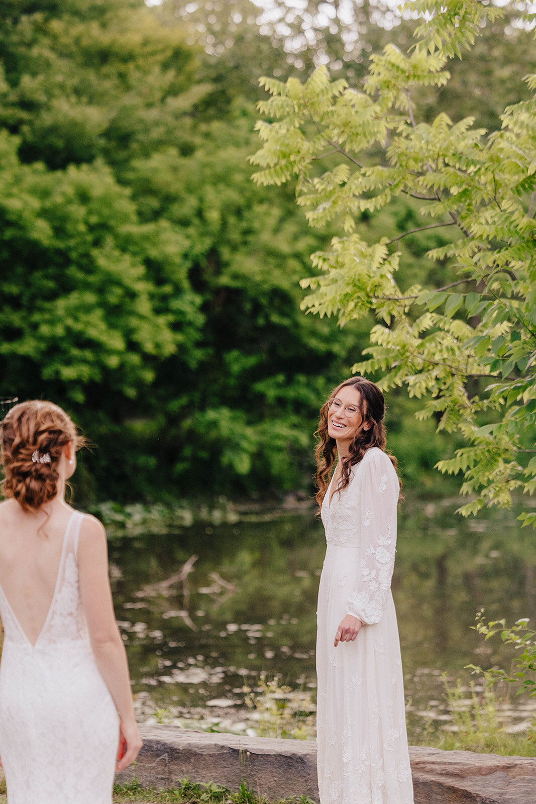 Brides first look at Cornell University wedding