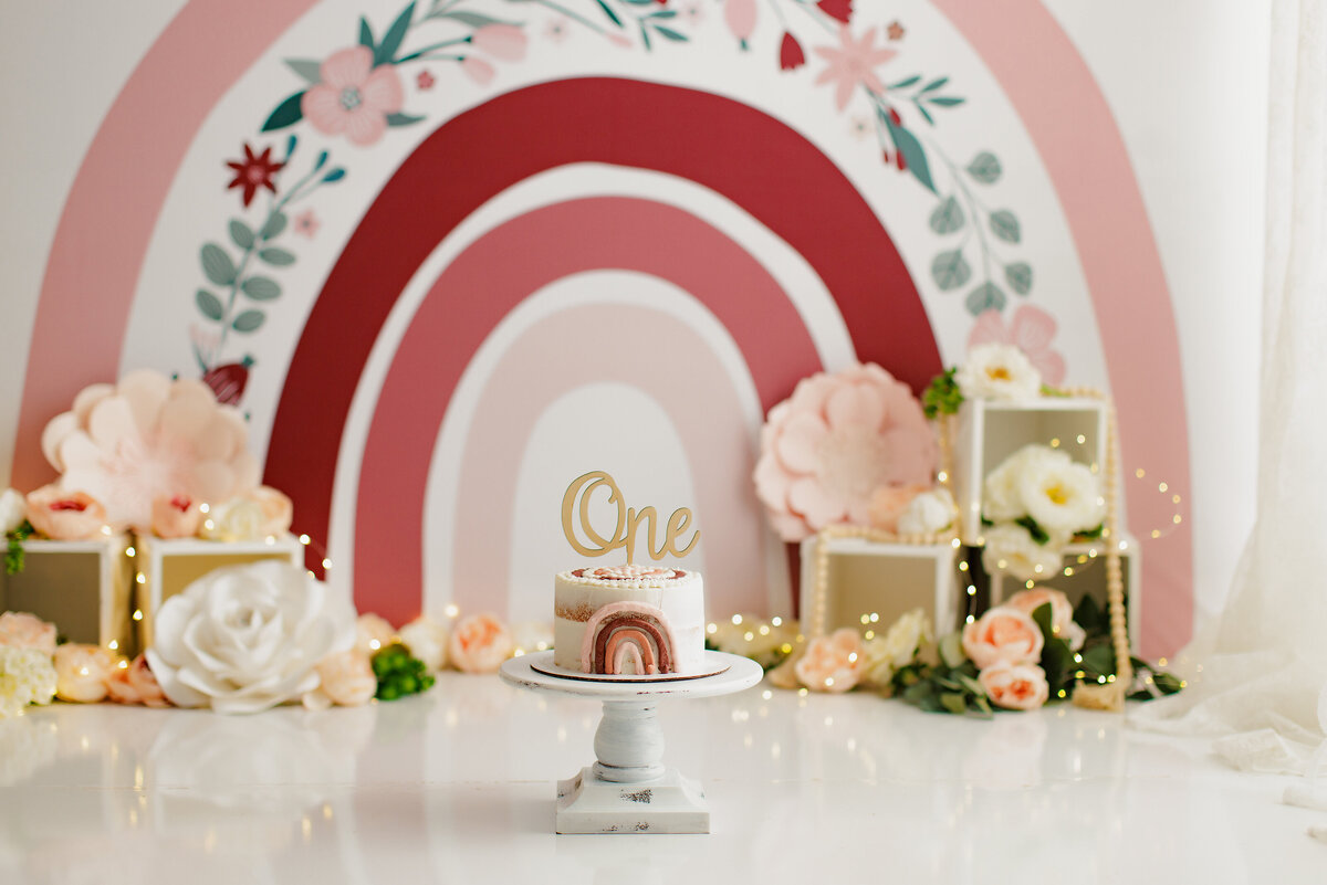 Rainbow Floral Huntsville AL Best Cake Smash First Birthday Photographer Studio