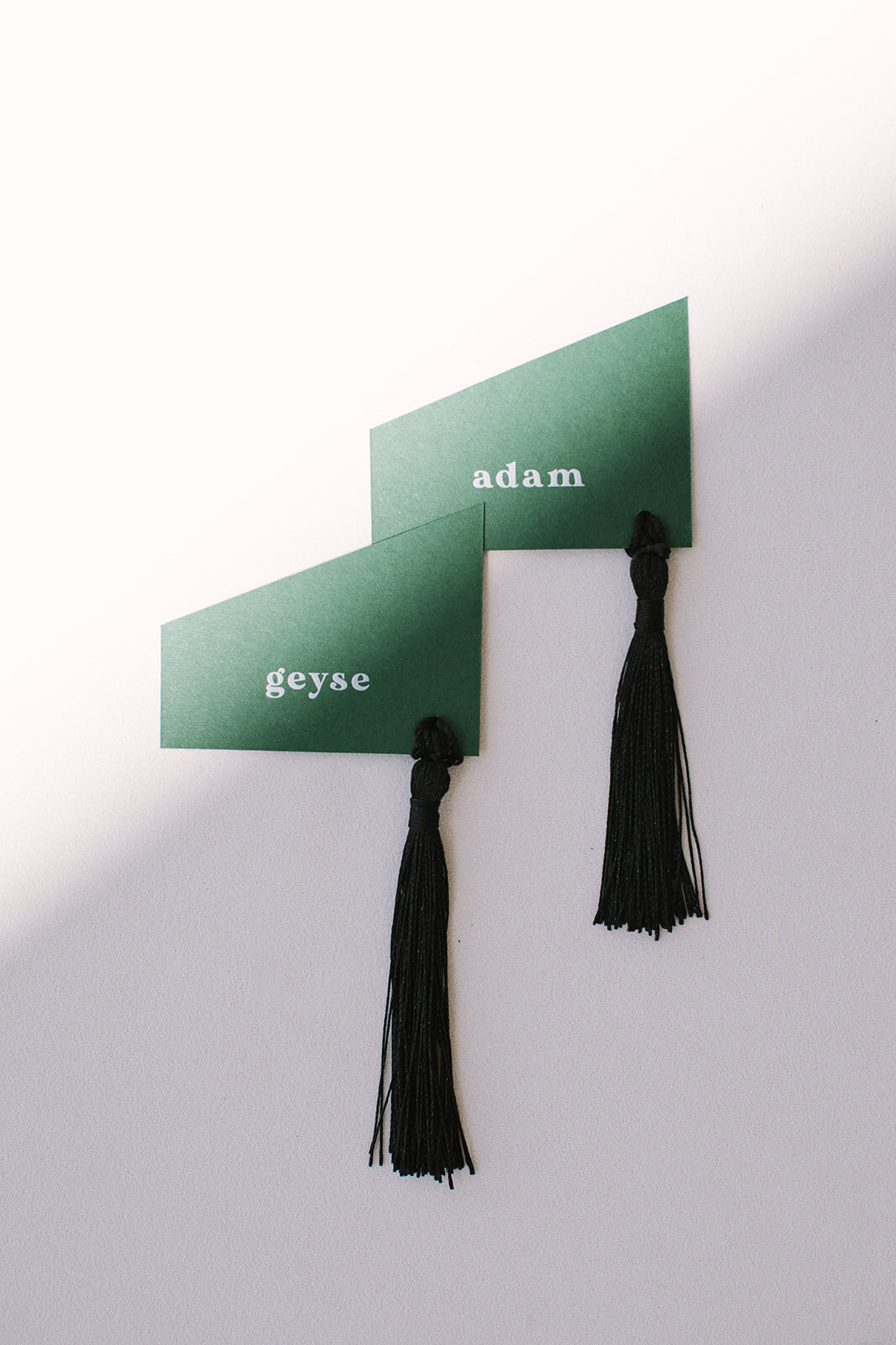 modern-wedding-minimalist-placecards-tassels-forest-green