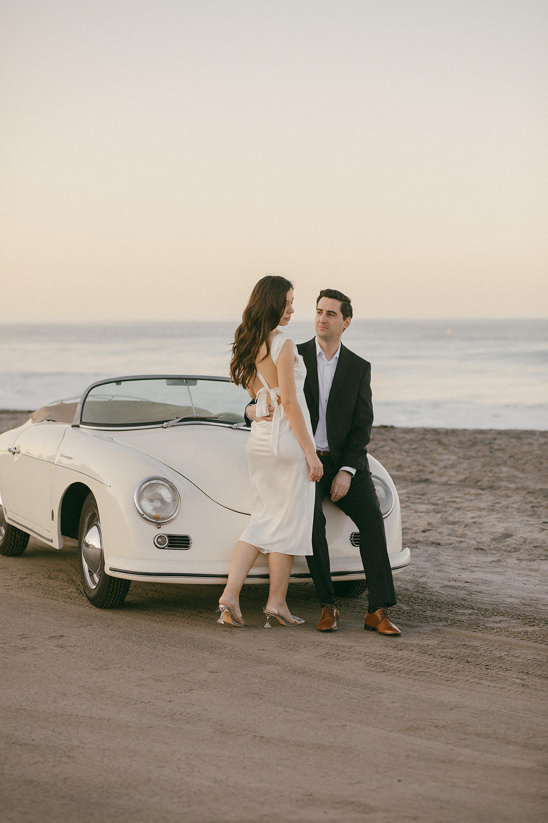 Beach engagement with vintage car Emma Lauren Photos Southern California Wedding Photographer -23