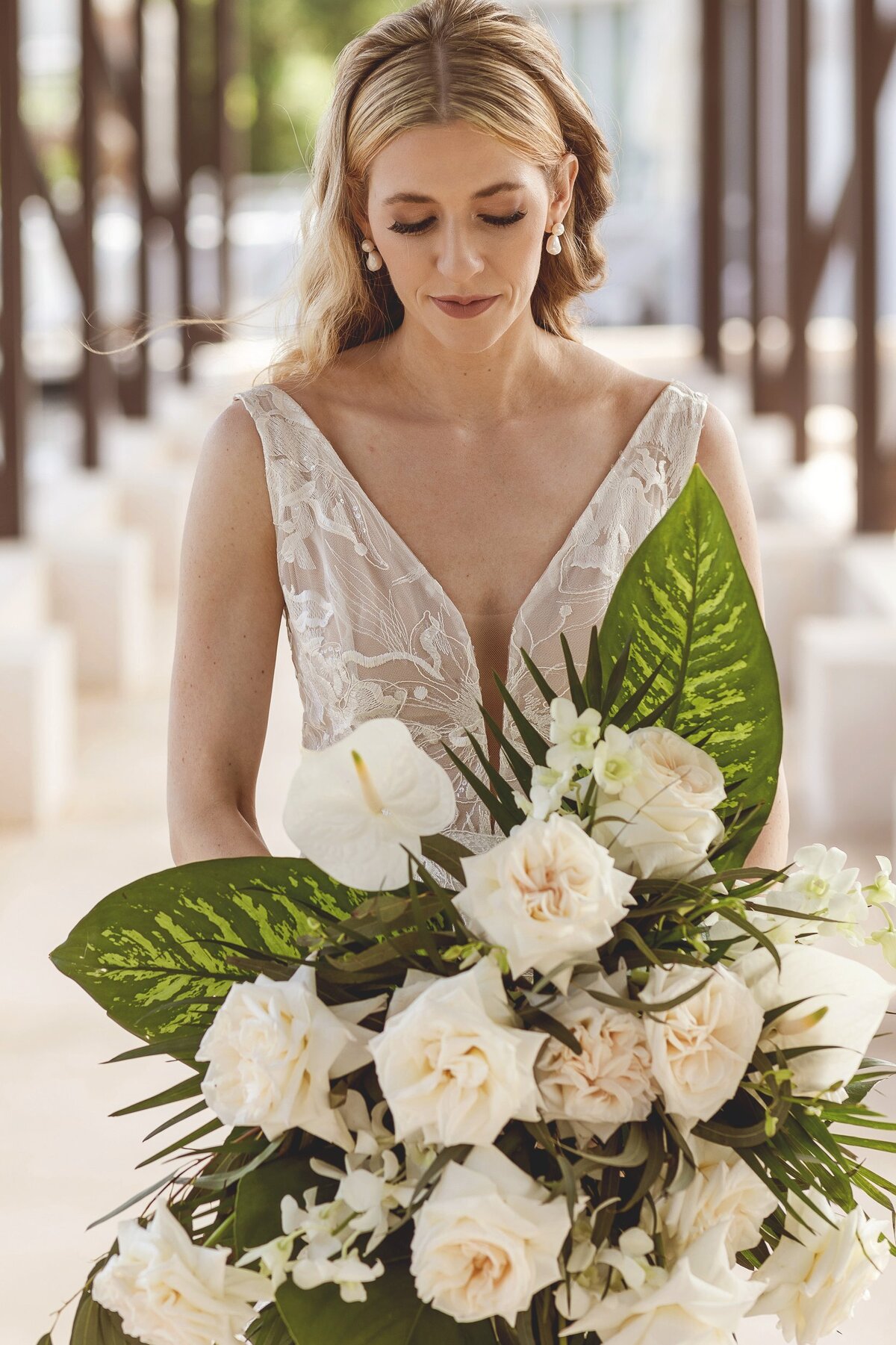 Portrait of a bride at wedding in Riviera Maya Mexico