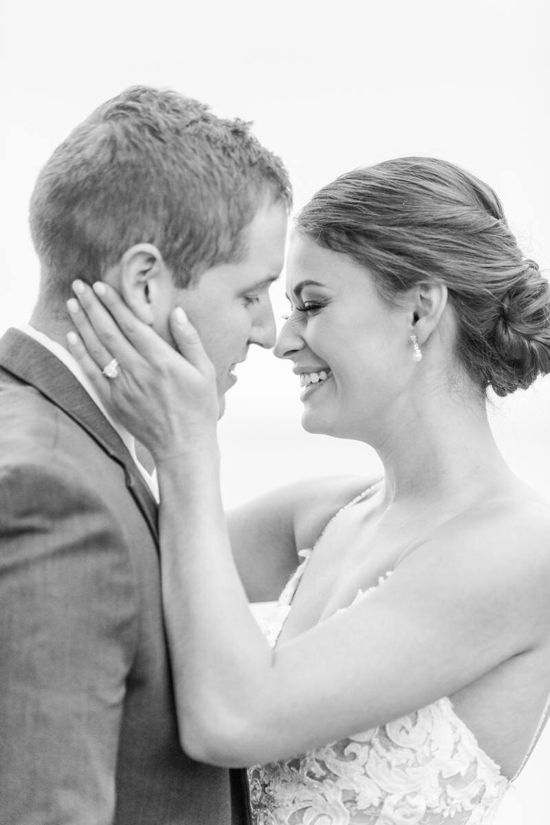 classic black and white portrait of bride and groom