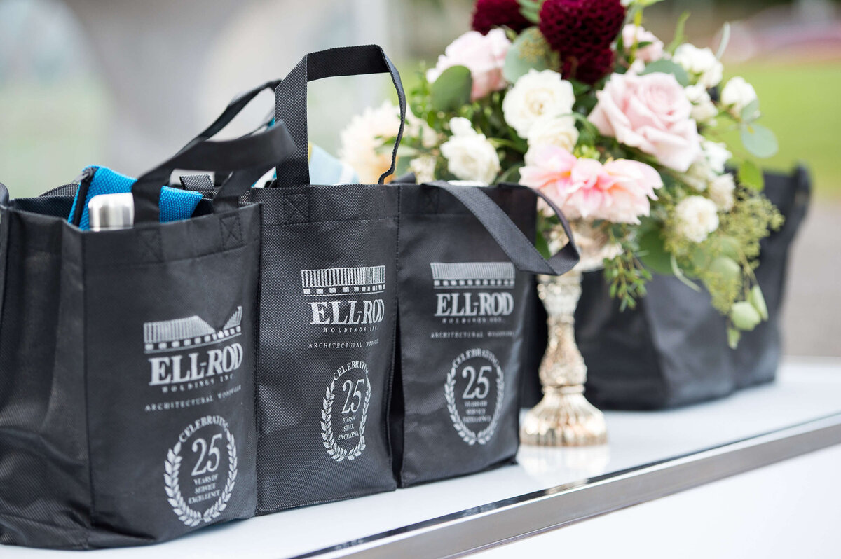 Ottawa event photos showing the black swag bags to be handed out at the Ell-Rod anniversary celebration.  Captured by JEMMAN Photography COMMERCIAL