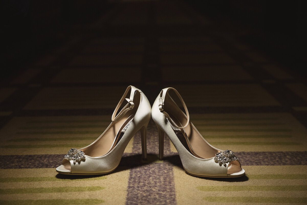 Detail of brides wedding heels.