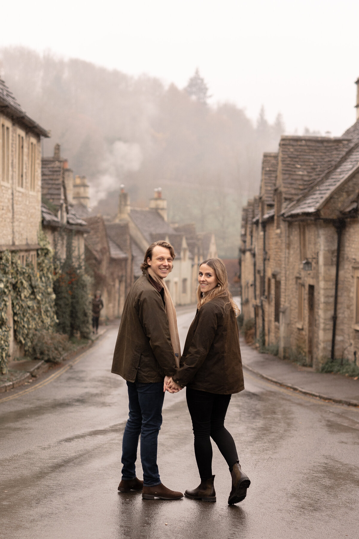 Engagement portraits in Castle Combe, Cotswolds