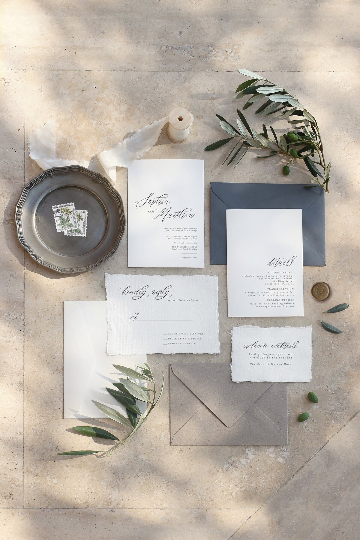 Simple and modern script invitation with handmade paper