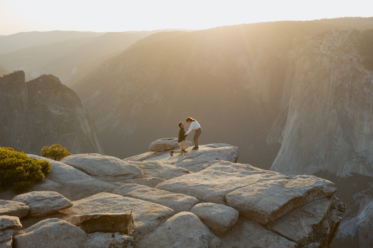 A Taft Point surprise proposal during sunset at Yosemite National Park.