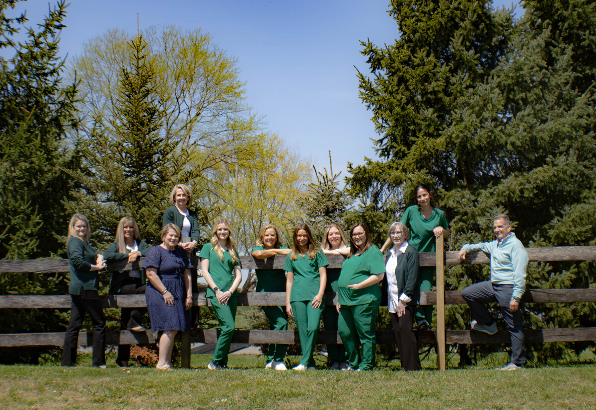 Leardi Family Dentistry staff photo, taken outside on a spring day in Kennett Square.