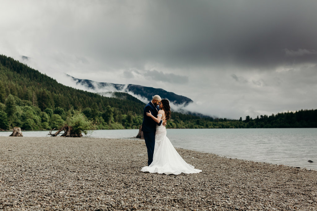 Bride and Groom portrait in Rattlesnake Lake Washington