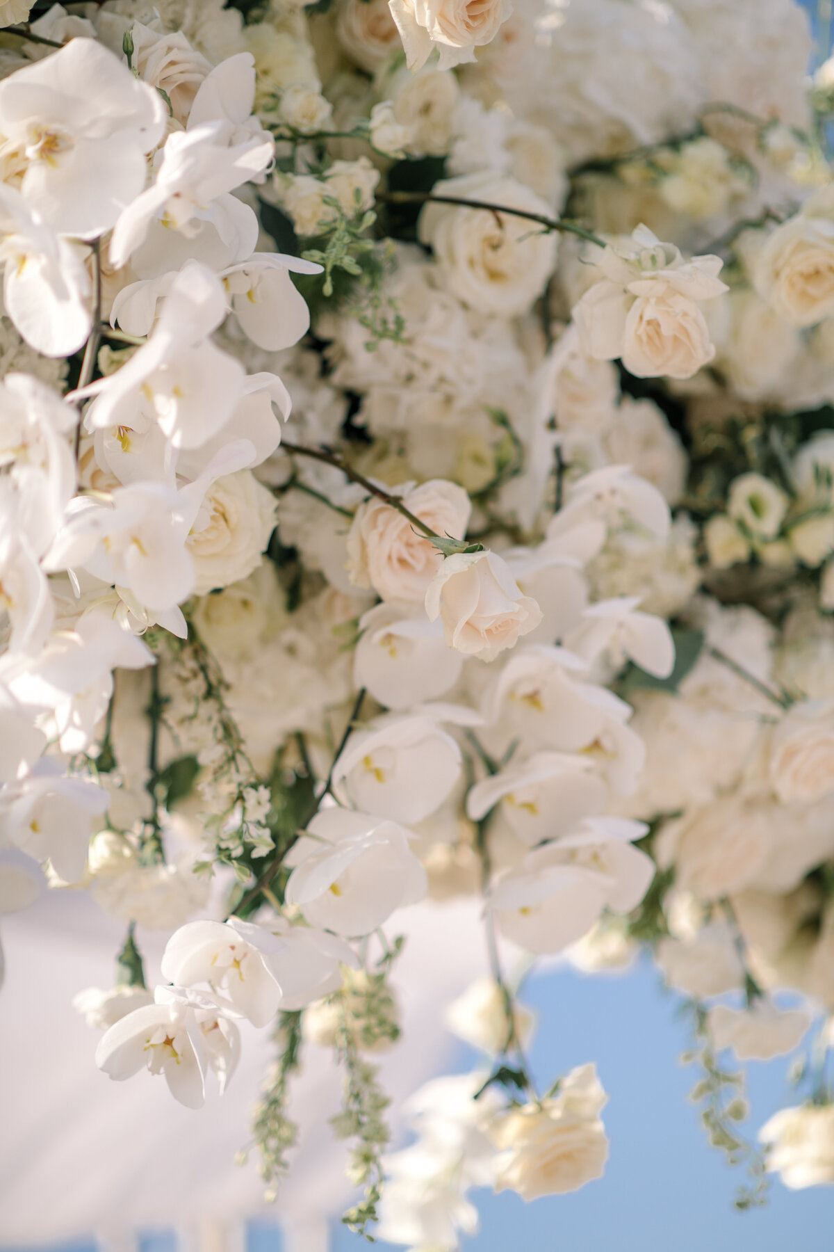 chuppah flower details with white orchids at jewish wedding in mallorca