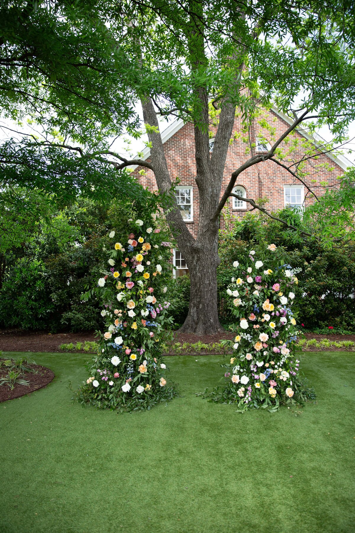 broken flower arch at a spring wedding in Raleigh, NC