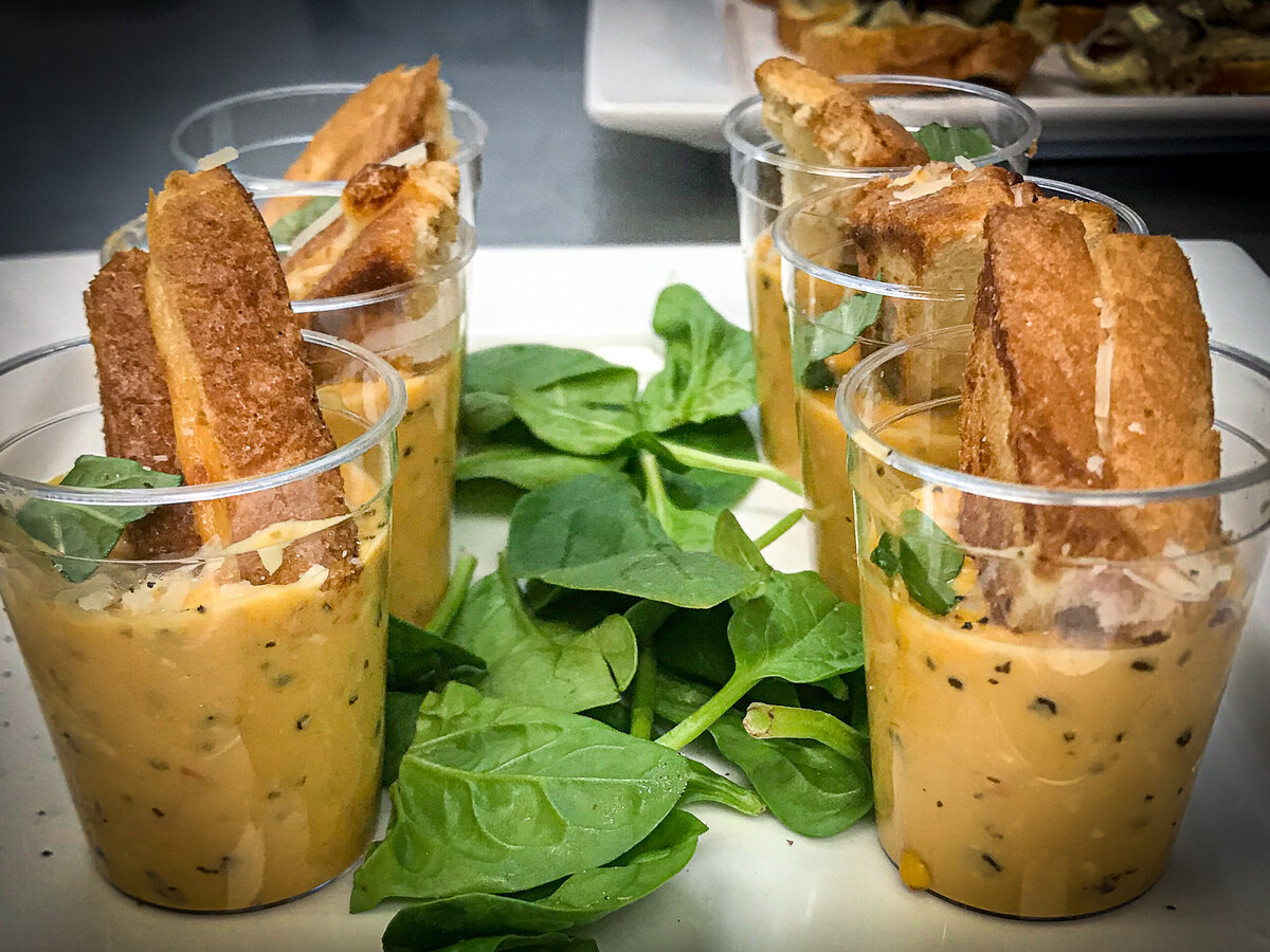 Soup Shooter and Mini Grilled Cheese Sandwiches