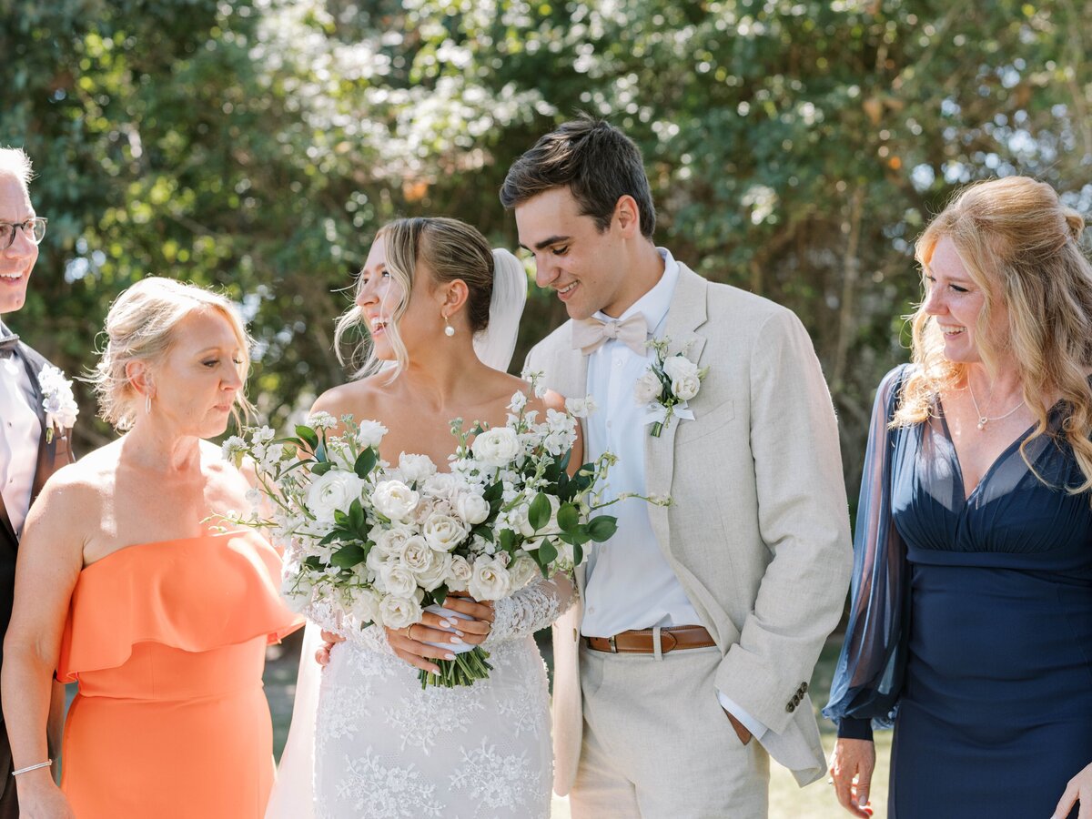 The just married couple and their flowers.