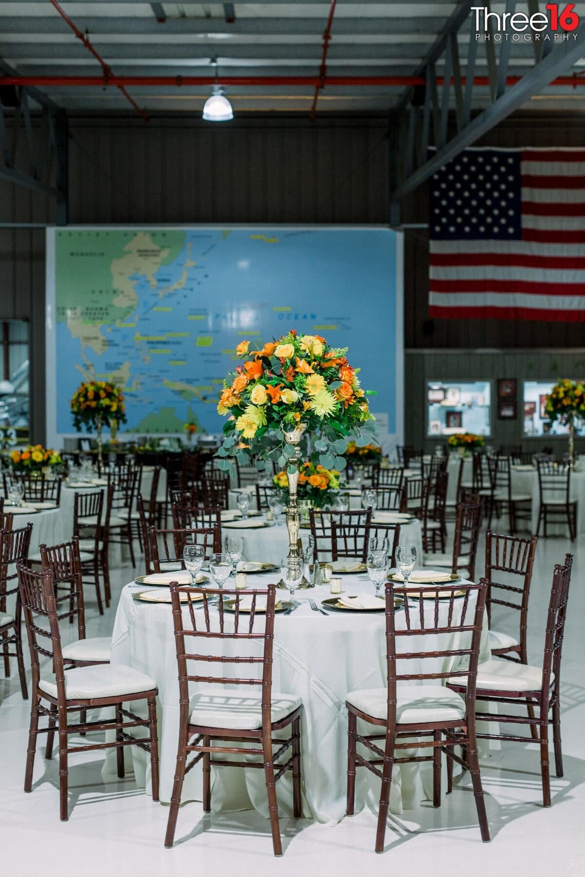 Wedding Reception room setup at the Planes of Fame Air Museum