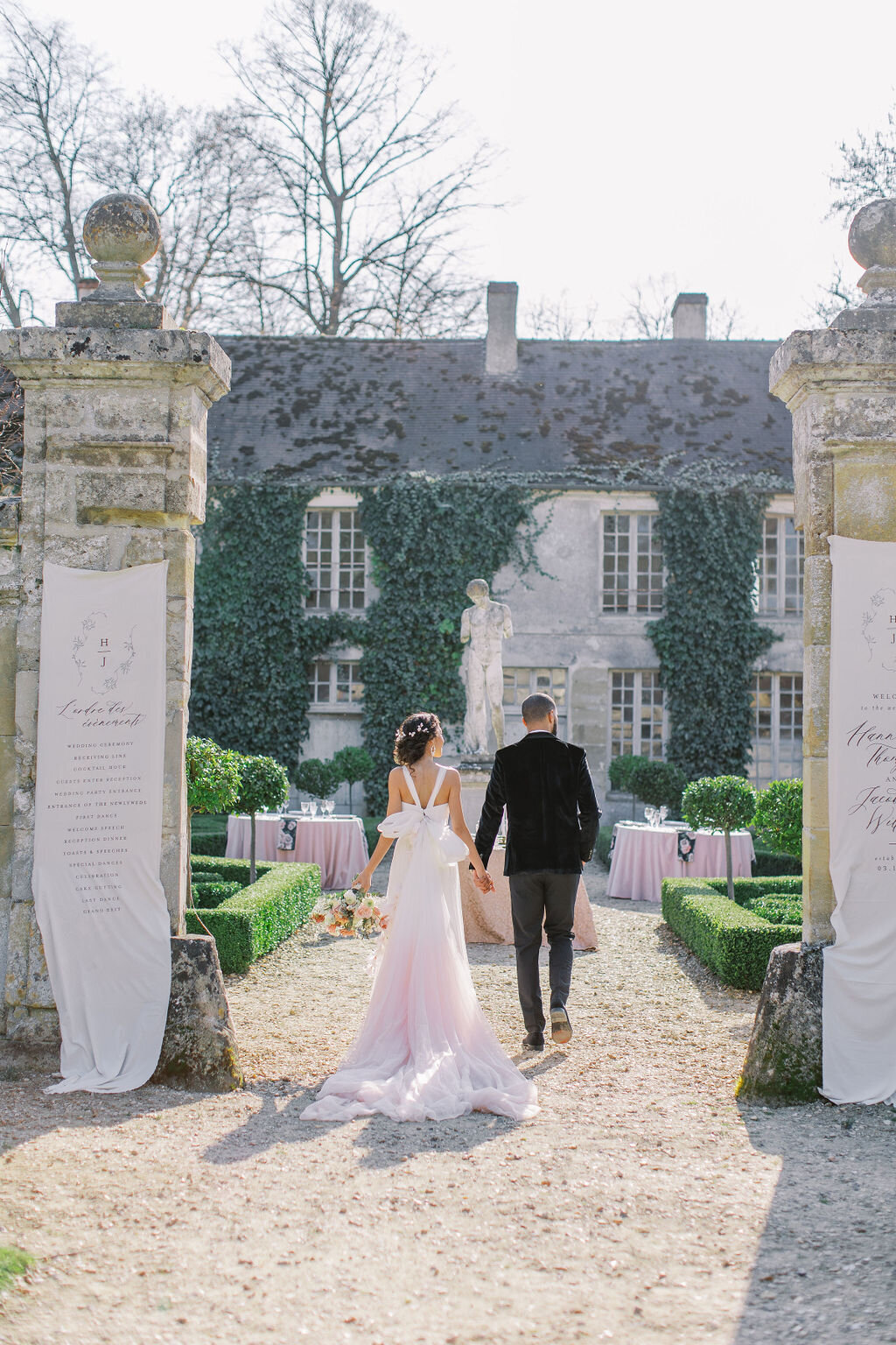 French chateau fairytale wedding in blush with a marchesa ombre bridal gown - Veronique Lorre luxury florist - Katie Trauffer Photography7