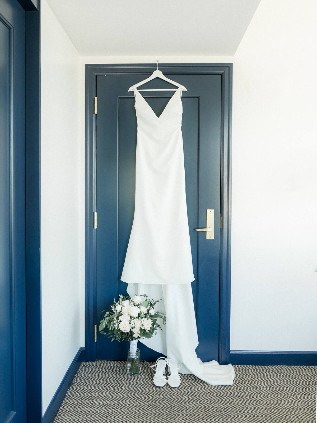 Wedding dress hanging at Hammetts Hotel in Newport RI