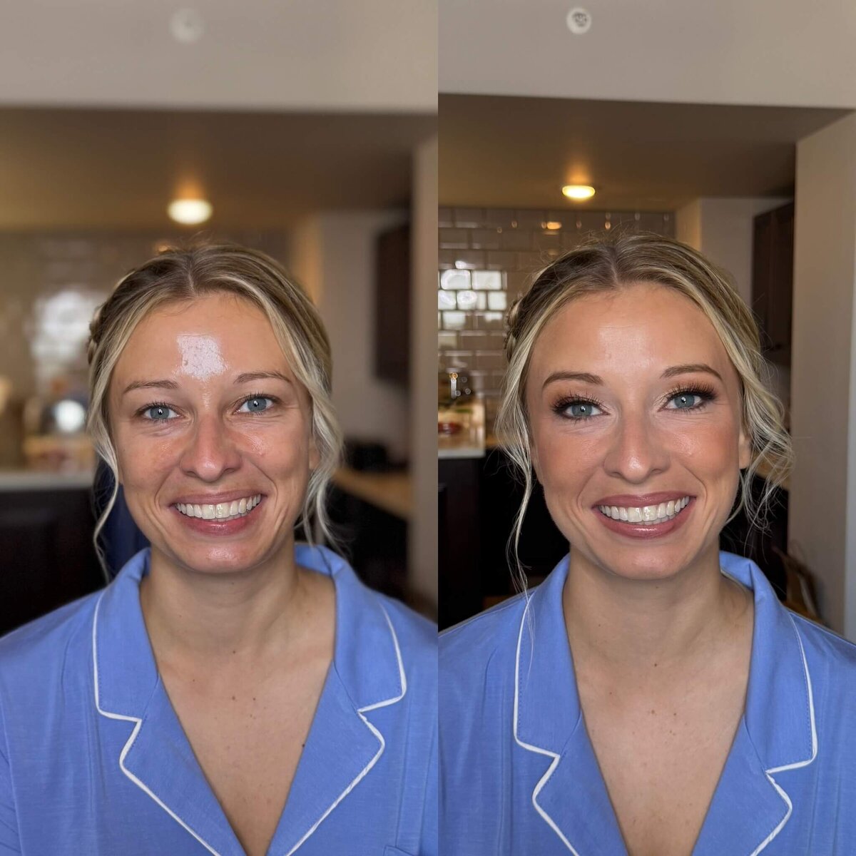 gorgeous image of a woman without makeup and after working with a makeup artist in Oshkosh WI
