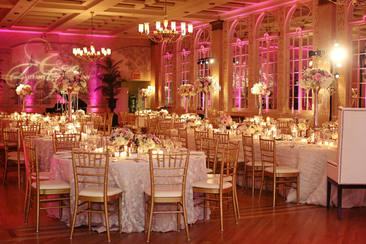 Reception tables and chairs with uplighting