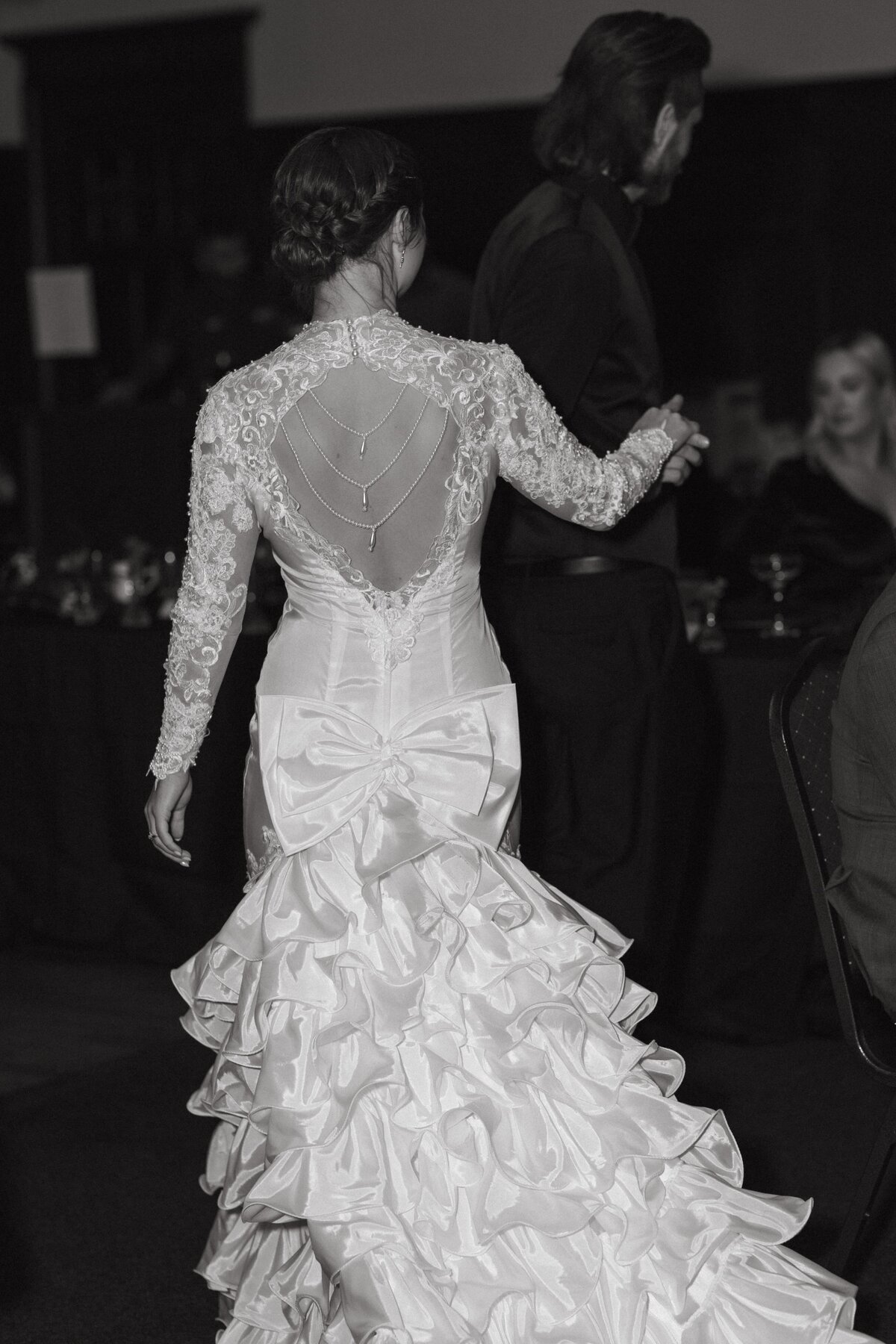 bride and groom moment at wedding reception
