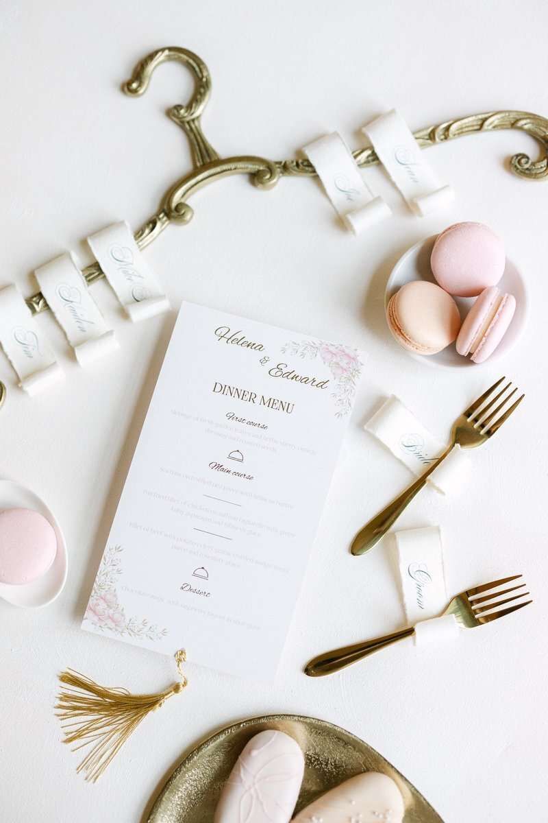 Bespoke wedding stationery menu for a US destination wedding in palace Daun Kinsky