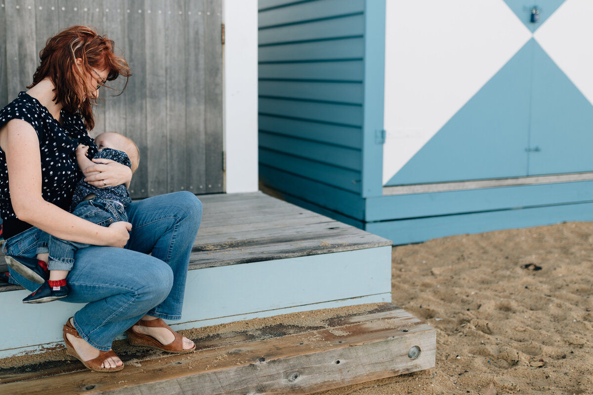 mum breastfeeding at beach Melbourne family photography And So I Don’t Forget Photography