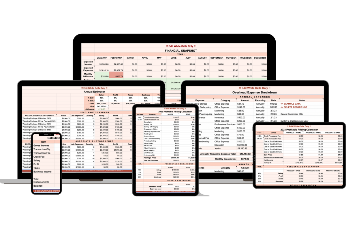 Val Marlene Creative Spreadsheet Product Mockups