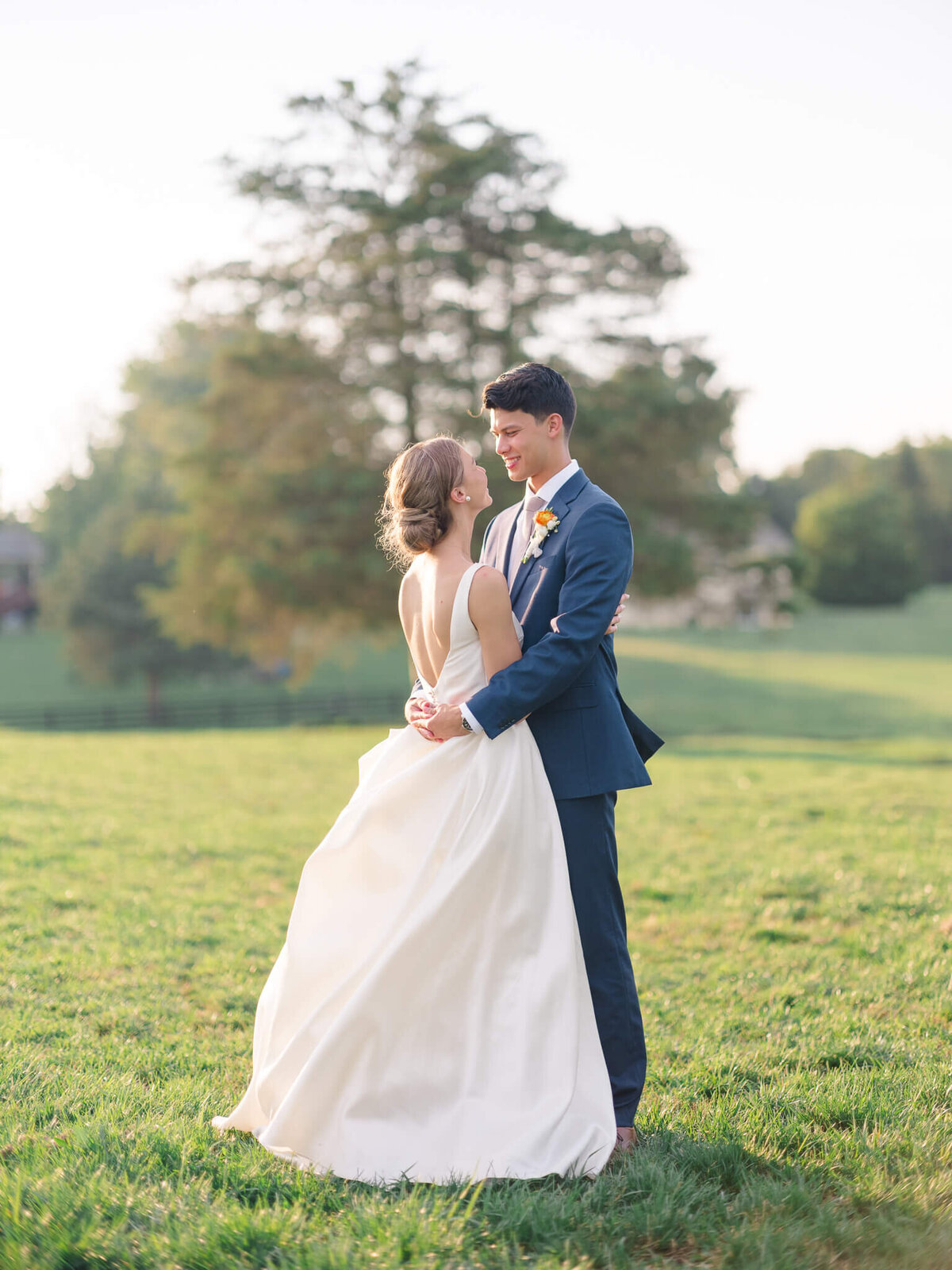 Bride and Groom taking sunset portraits near Washington DC.