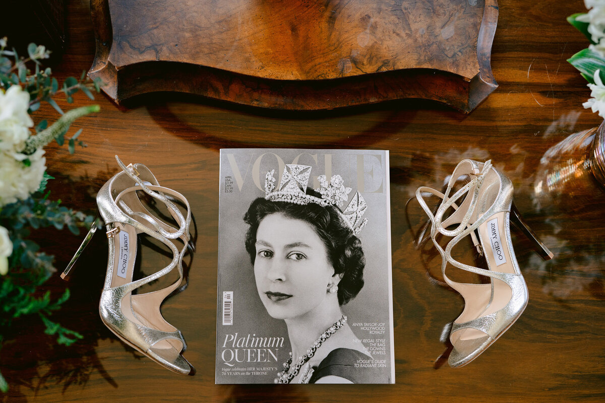 Photograph of Jimmy Choo shoes with Vogue magazine