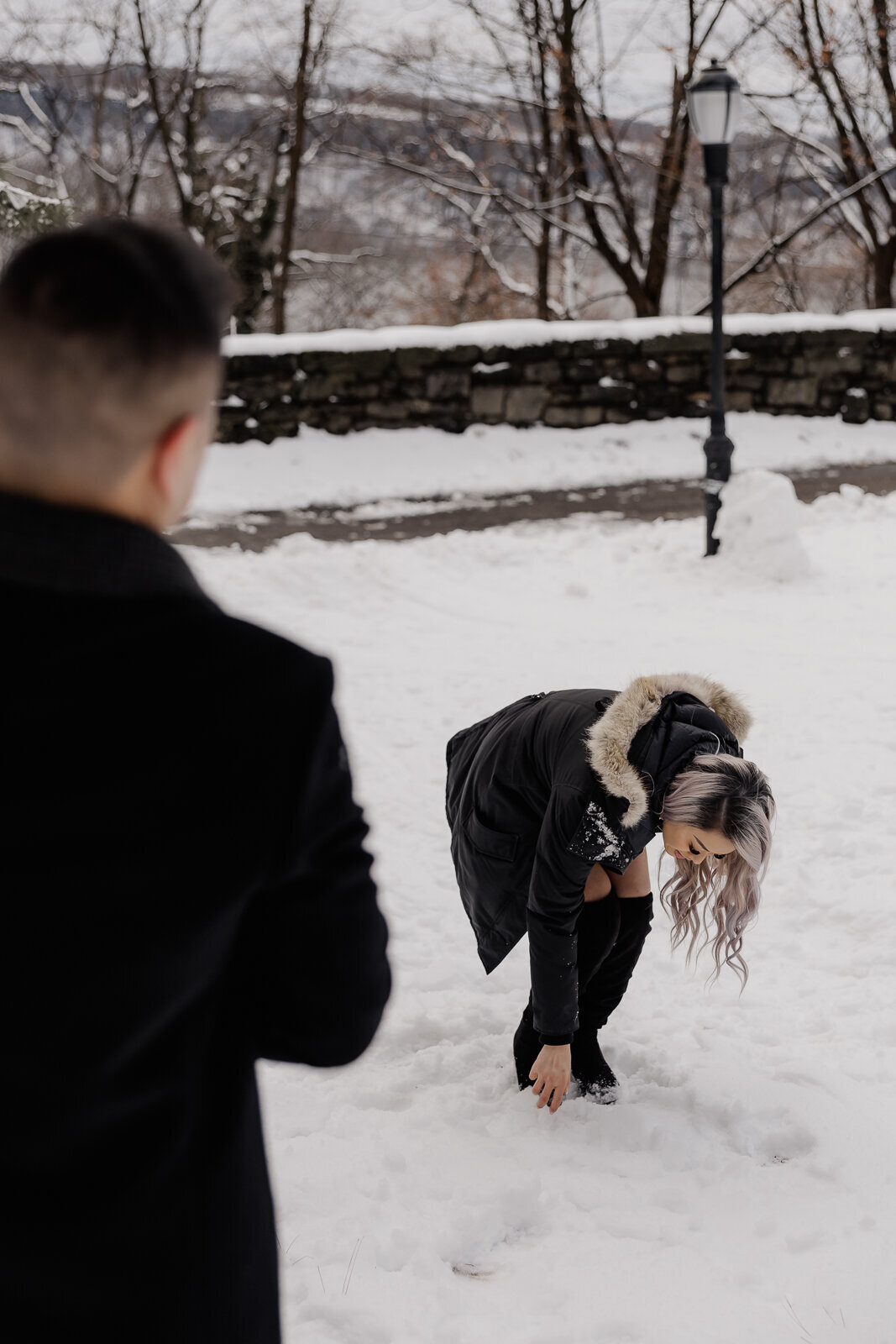 Engagement Photos in the snow at Fort Tryon Park NYC