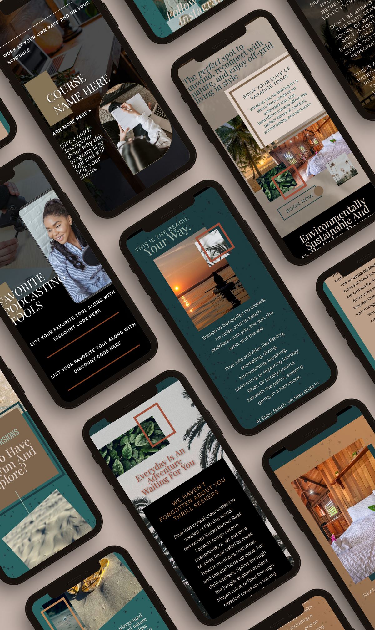graphic that has multiple iPhones on it and the screens each show a screenshot from a website