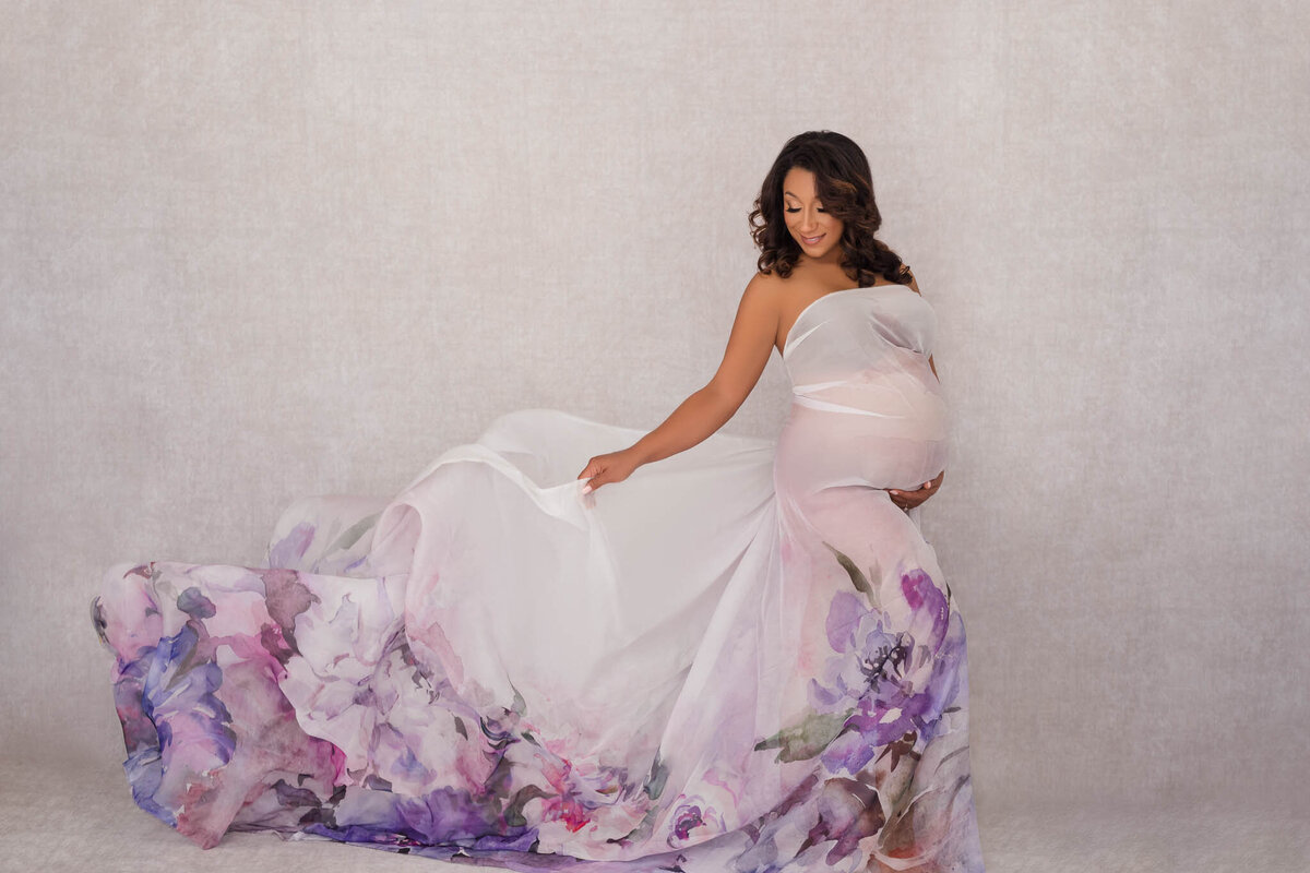 floral fabric maternity photo