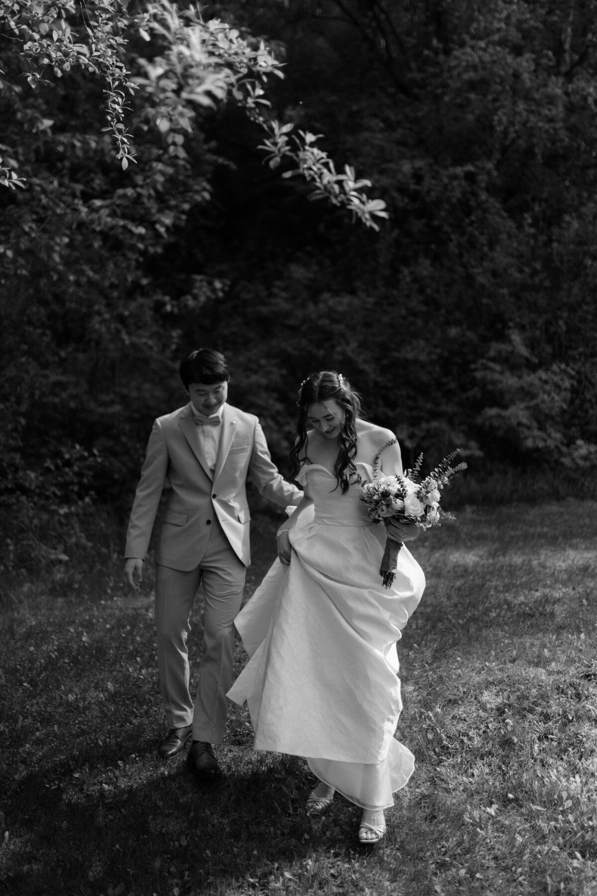 Bride and groom walking