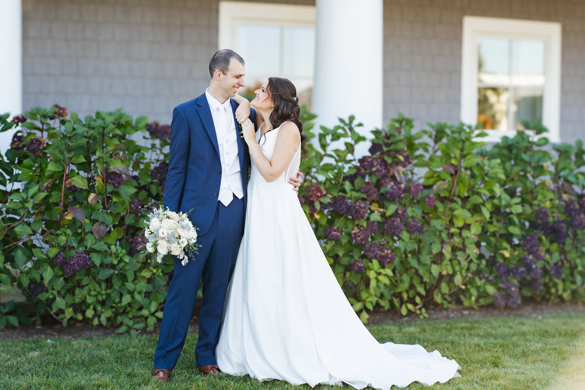 First look between bride and groom at Waverly Oaks