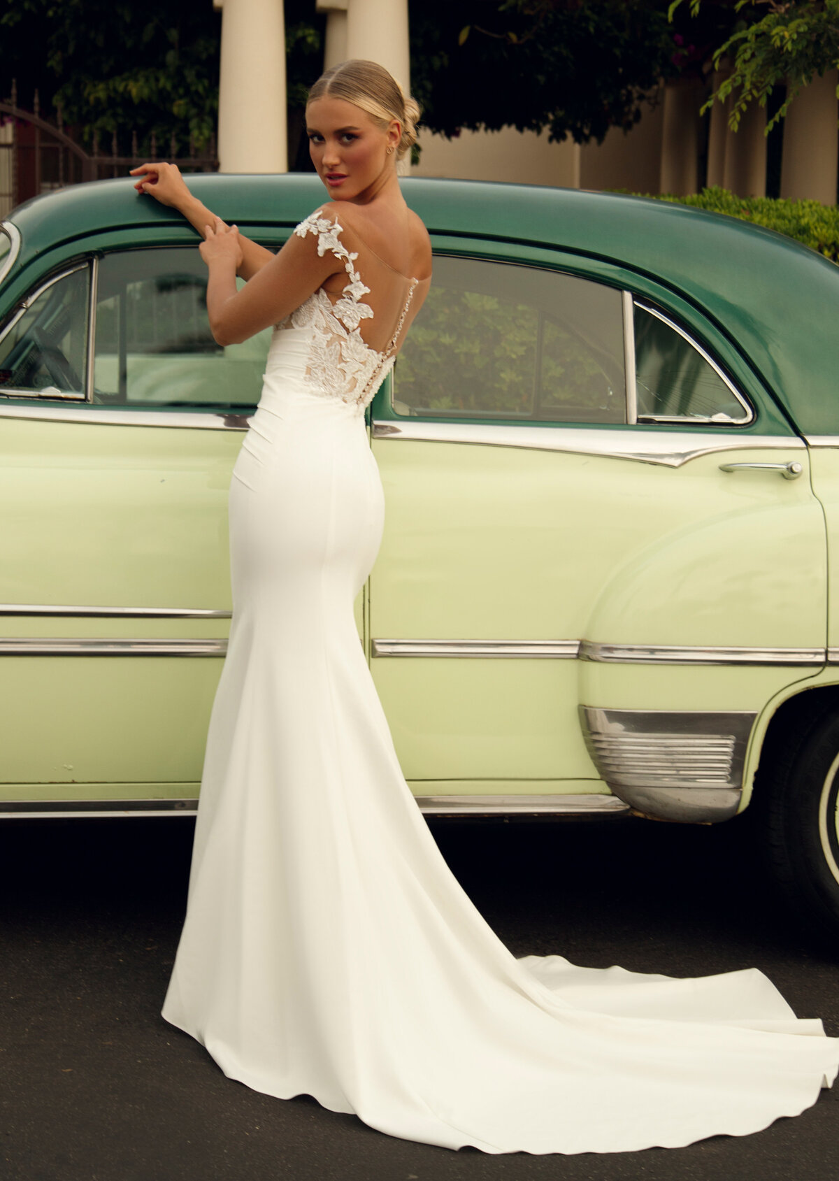 Lace top clean bottom wedding dress