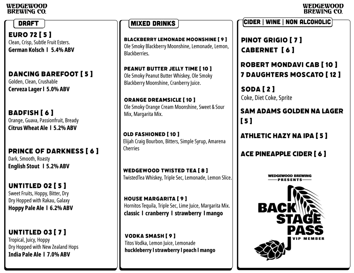 Beer List, Beer Menu, Draft List, Draft Menu 