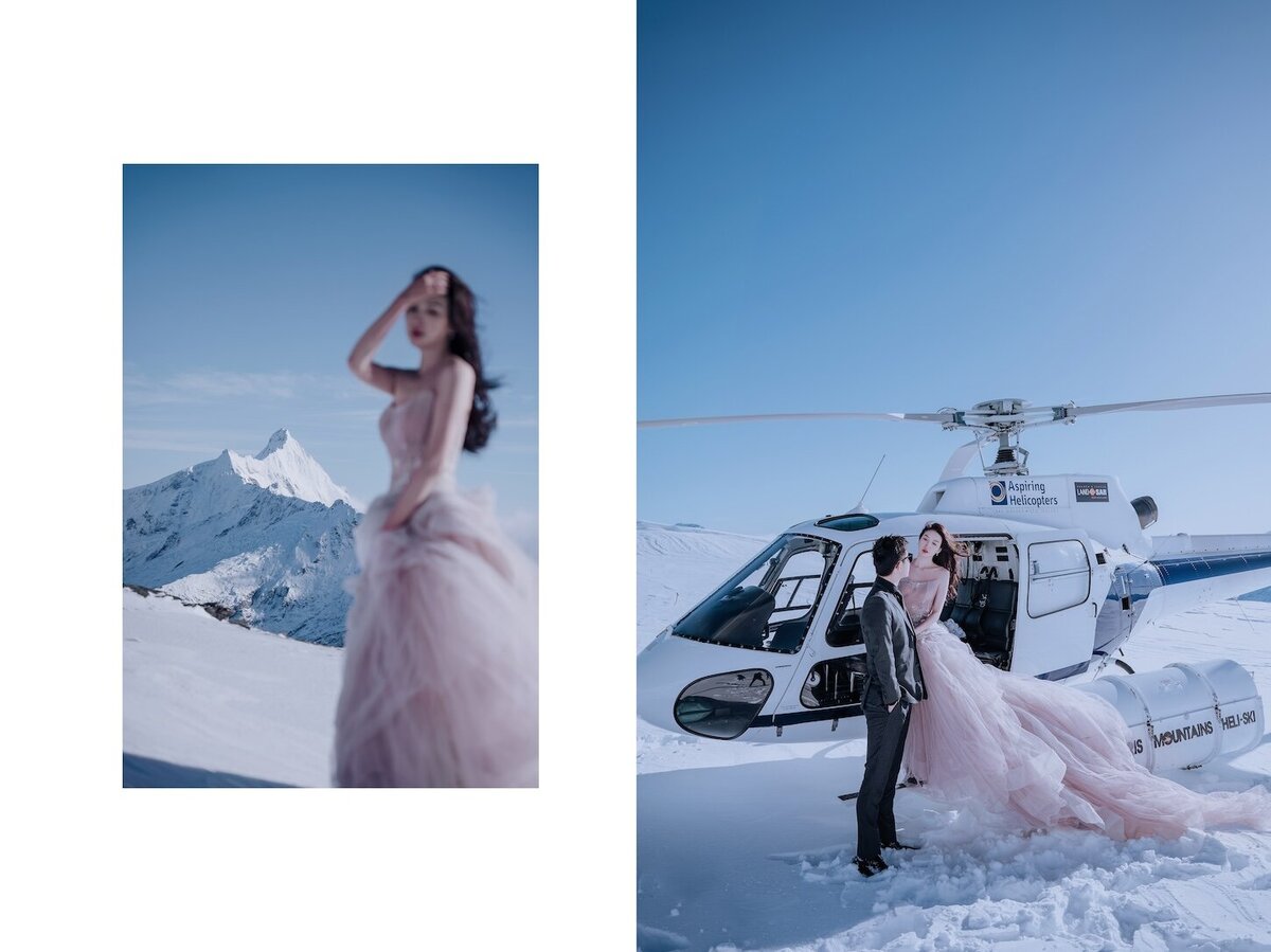 Helicopter wedding photoshoot, Dragon Fly Peak, Wanaka.