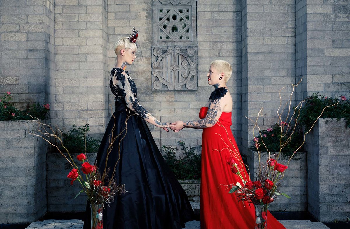 Moody and dramatic LBTBQ wedding - black and red