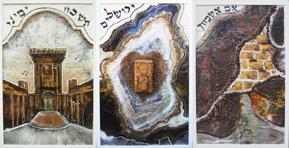Beis Hamikdash Massive Triptych - Resin, Pigment, Wood, Healing Crystals, Rocks, Grass - 2019+20