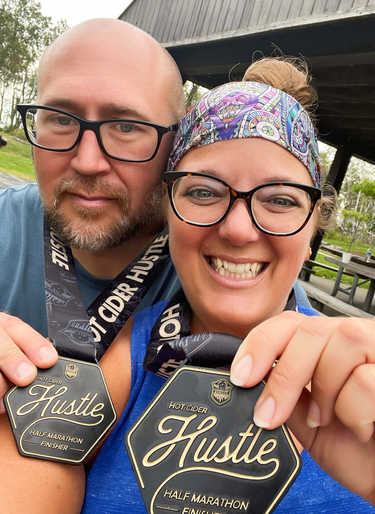 Photo of Amy and Jeff Skarzenski after running a half marathon