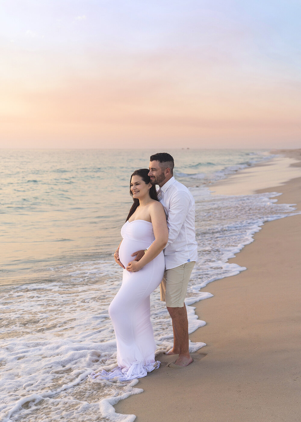 MATERNITY_PREGNANTWOMAN_BEACHSUNSETWHITEDRESS1