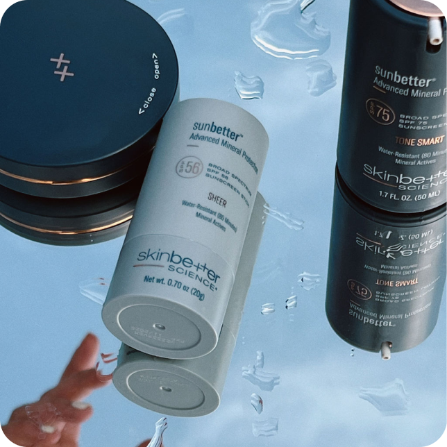 Beauty products on a reflective surface to capture imagery for their social media. 