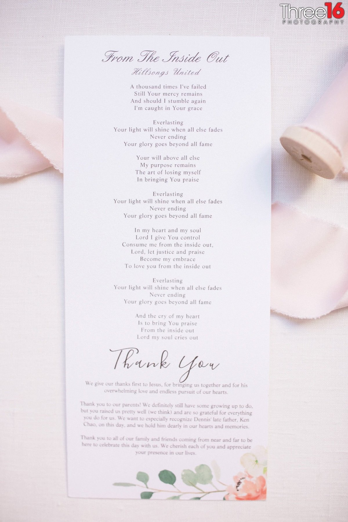 Bride and Groom's Thank You Card to their guests