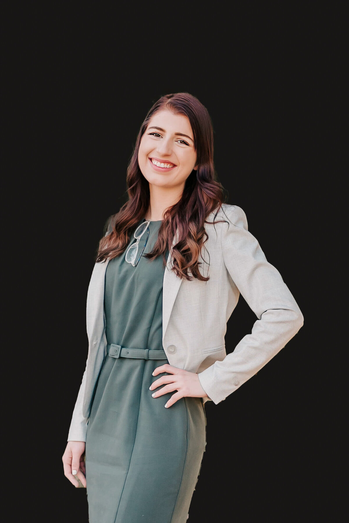 business woman smiling during her headshot photography in Branson