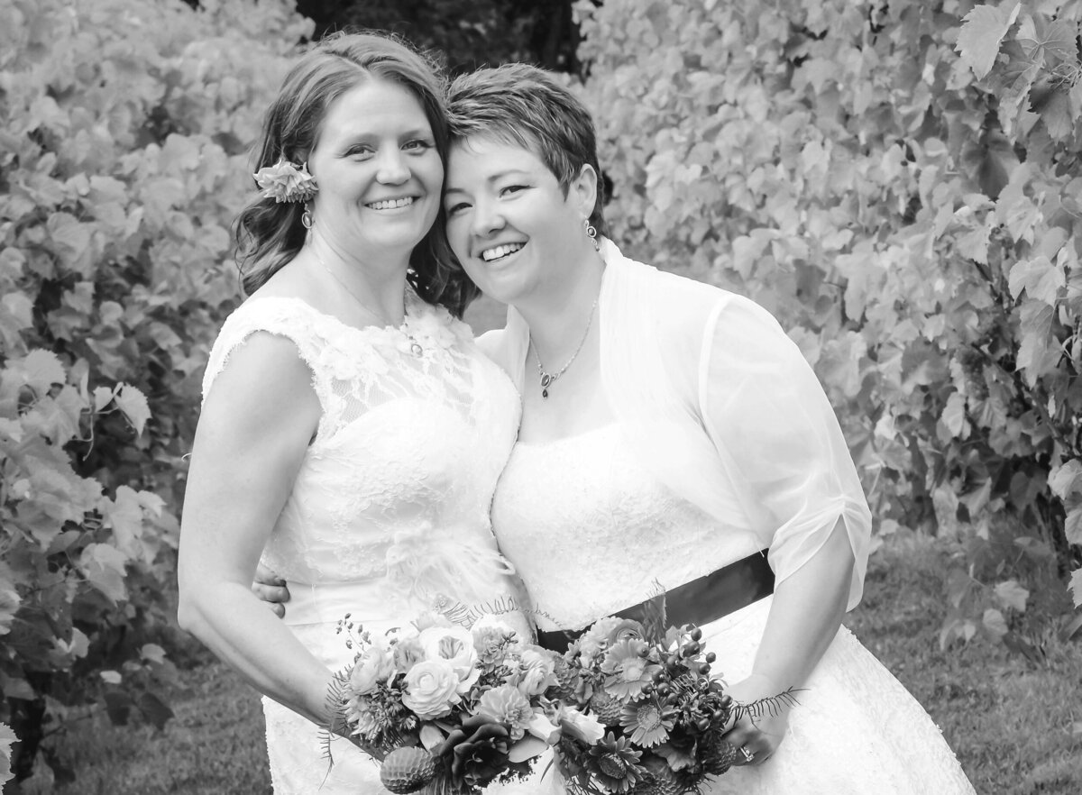 Brides on their wedding day in black and white