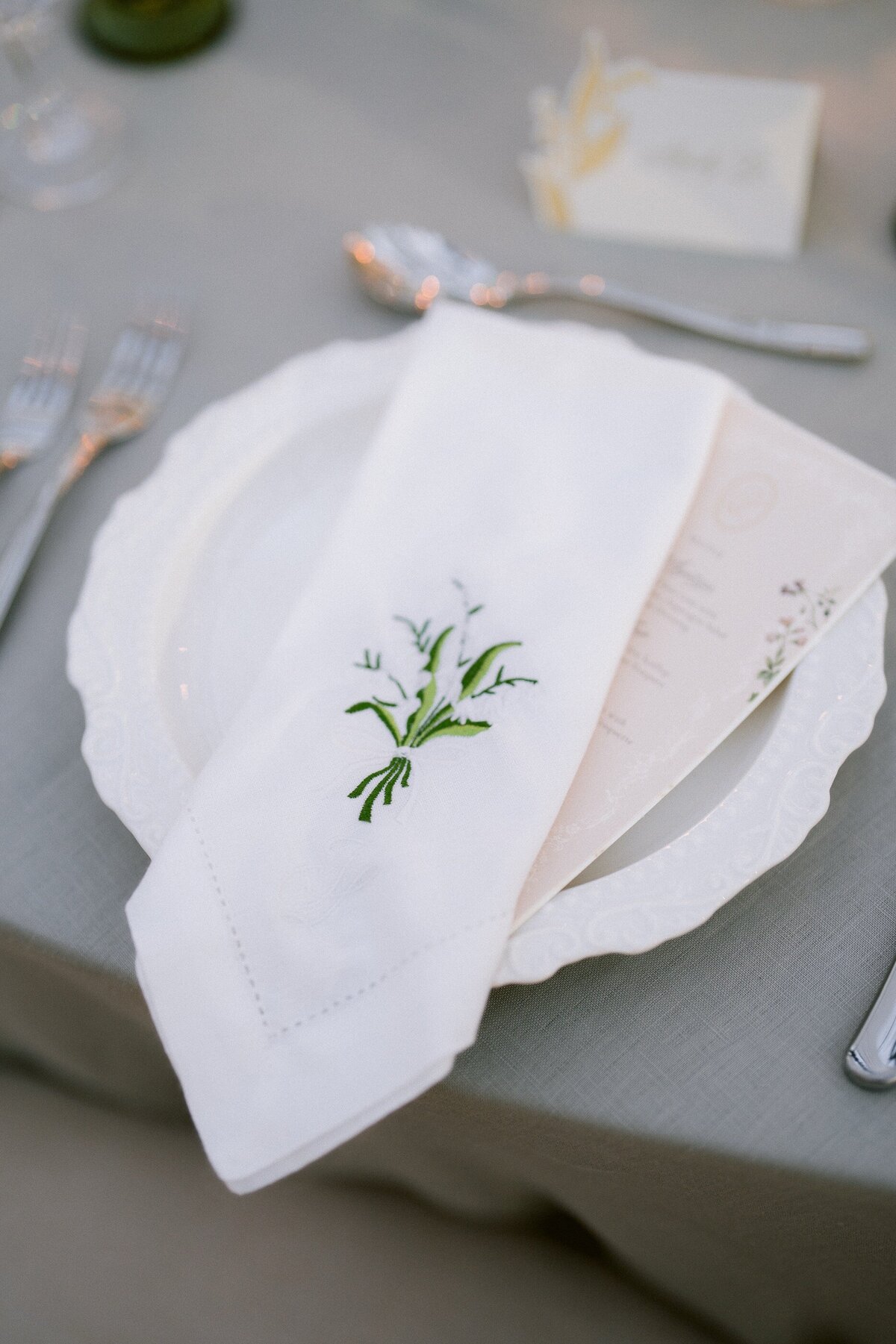 Lily of the Valley embroidered napkin